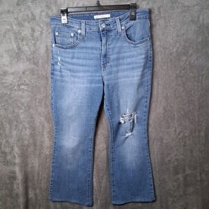 Levis 725 High-Rise Bootcut Jeans Women's Size 31x30 Blue Stretch Distressed